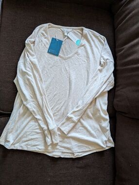 Market & Spruce Light Cream V-Neck Long Sleeve Top